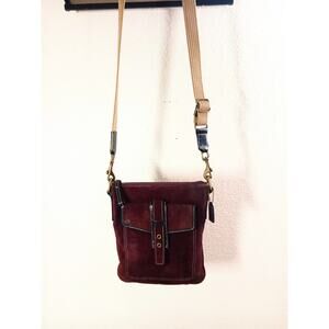 Authentic Coach Maroon Suede Cross-body Swing Pack Women's Bag GUC